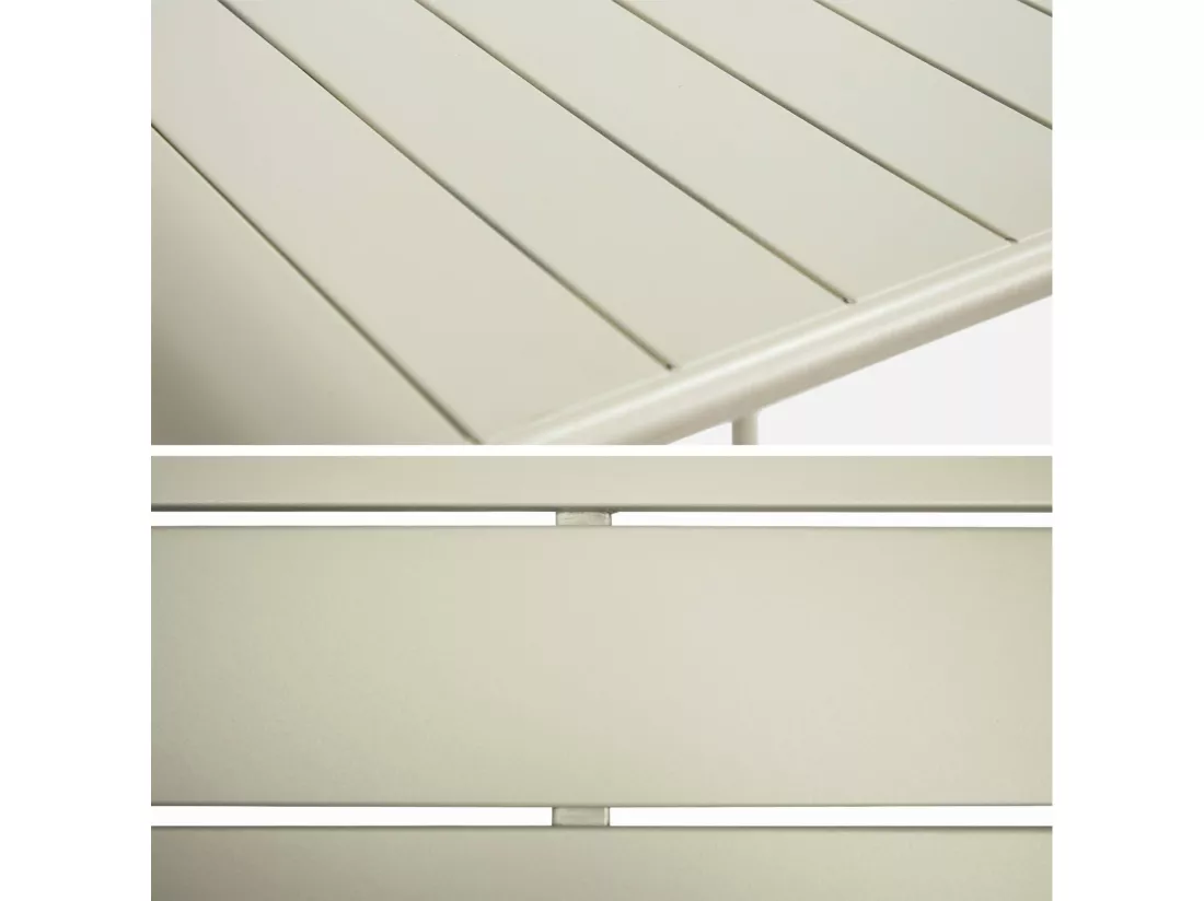 Table haute de jardin acier + 2 assises AMELIA beige. 2 chaises hautes en acier. 70 x 70cm x 95cm