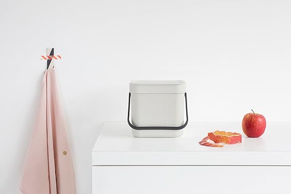 Brabantia afvalbak met deksel dat open blijft staan, 3 liter, hxbxd 17,4 x 18,8 x 13,9 cm, kunststof, lichtgrijs