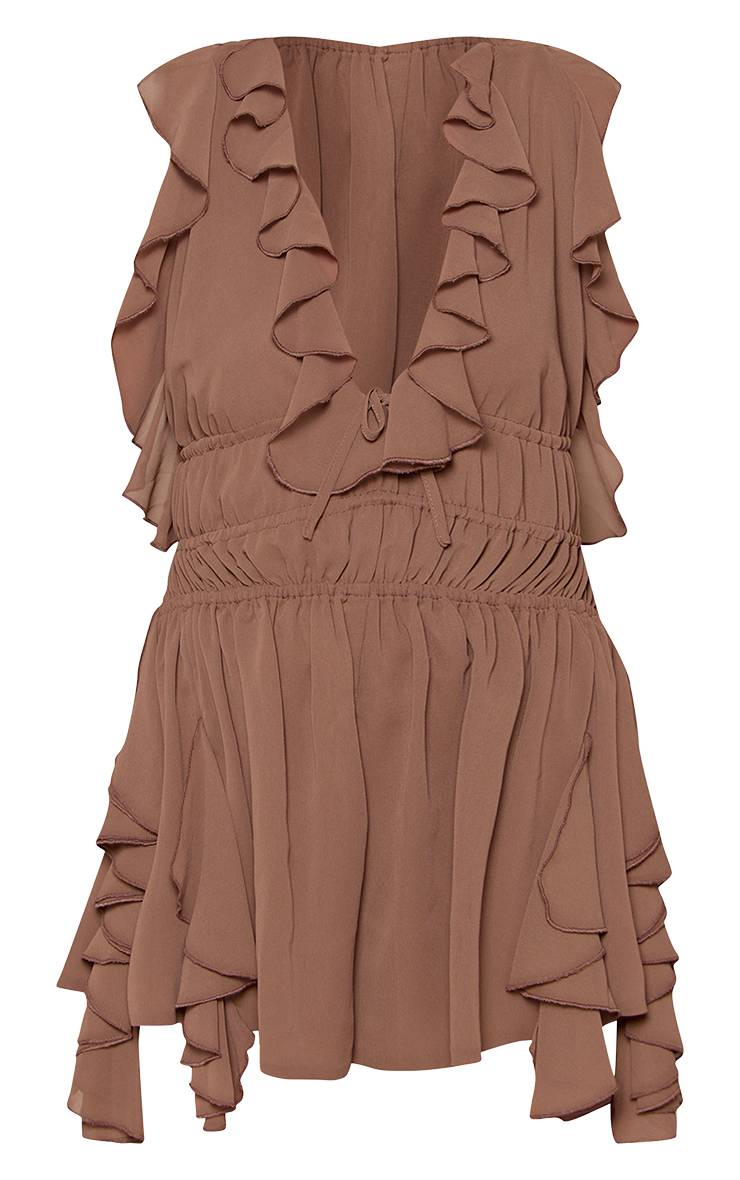 Champignon Combi-short En Mousseline À Décolleté Plongeant Avec Détails Volantés