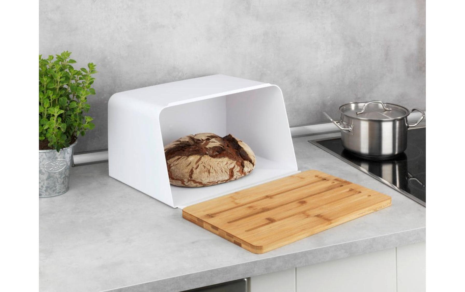 Brotkasten Kubo WeissBrotbox mit integriertem Bambusschneidebrett