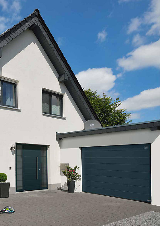 Porte de garage sectionnelle acier Hormann WoodGrain gris anthracite RAL 7016 - l.300 x h.212,5 cm - motorisée