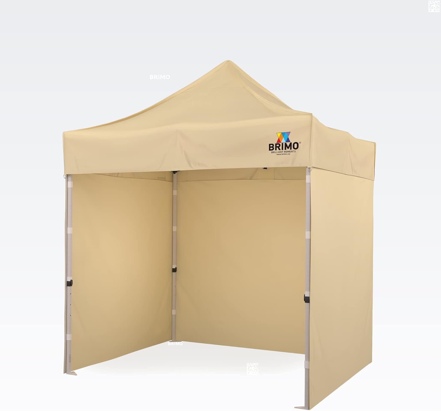 BRIMO Festzelt 100% Wasserdicht mit 3 Seitenteilen - 5 Jahre Garantie (2x2 m, Beige)
