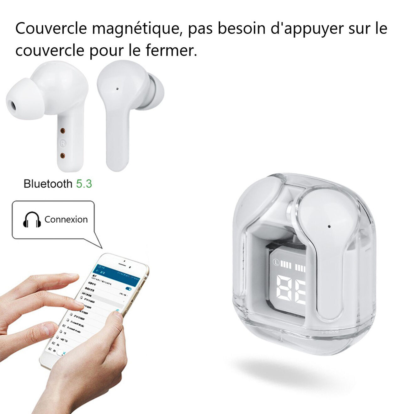 Onamaste Écouteurs Bluetooth sans fil blancs