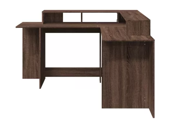 Bureau et lumières LED chêne marron bois d'ingénierie
