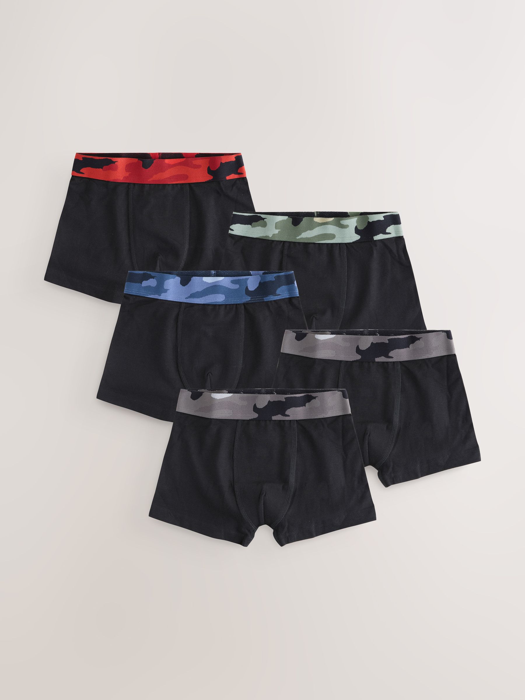 Zwart met camouflage tailleband - Verpakking van 5 boxers (2-16jr)
