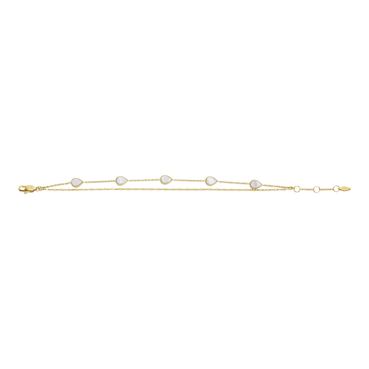 Bracelet FOSSIL acier inoxydable doré 2 rangs nacres 19 cm