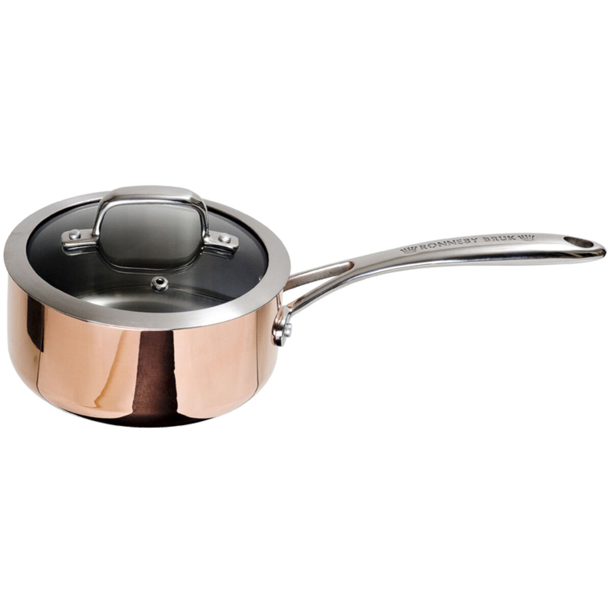 Kobberkasserolle med Glasslokk 16 cm 1liter