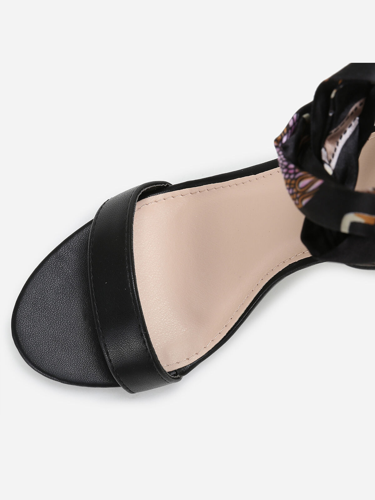 Sandales à foulard satiné imprimé- Noir