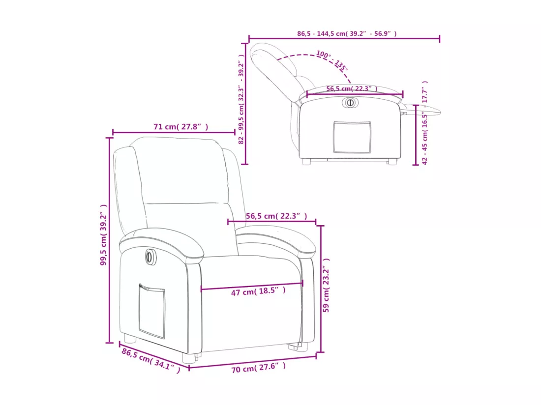 Fauteuil inclinable électrique crème similicuir