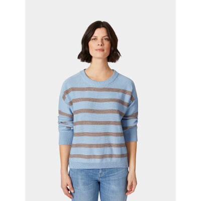 Damen-Strickpullover gestreift, Bleu-Braun