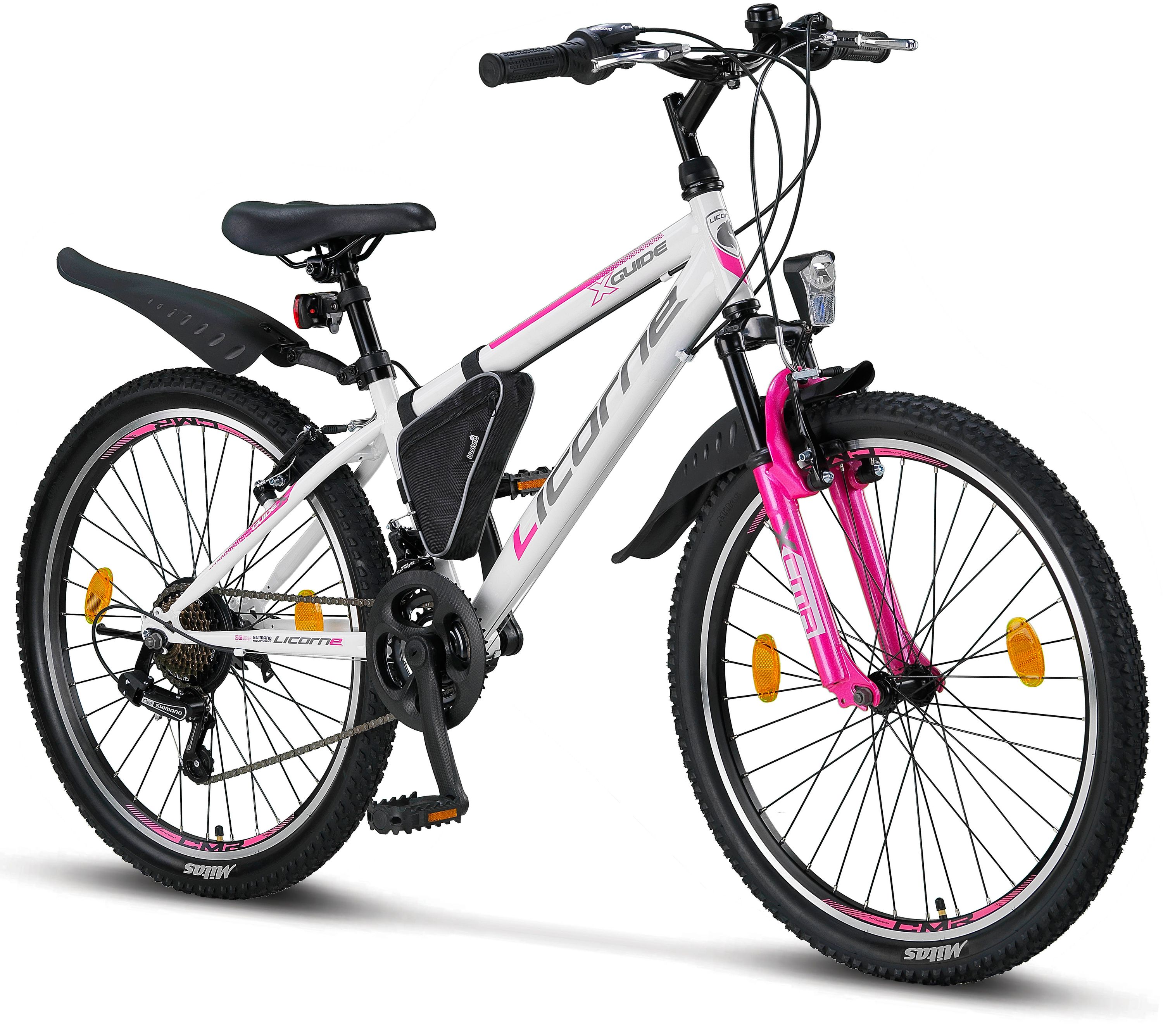 Licorne Bike Guide Premium Mountainbike in 20, 24 und 26 Zoll - Fahrrad für Mädchen, Jungen, Herren und Damen - Shimano 21 Gang-Schaltung, Kinderfahrrad, Kinder
