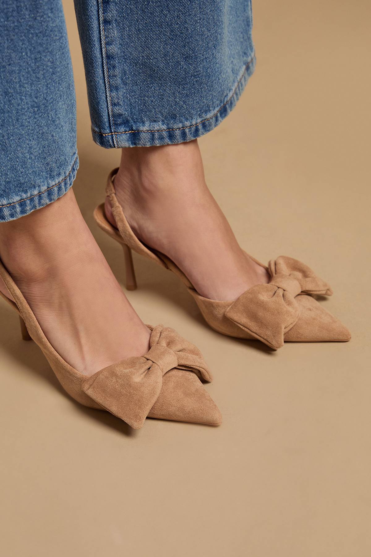 Oasis Escarpins Slingback À Talon Aiguille Haut En Synthétique Rose Avec Détail Nœud