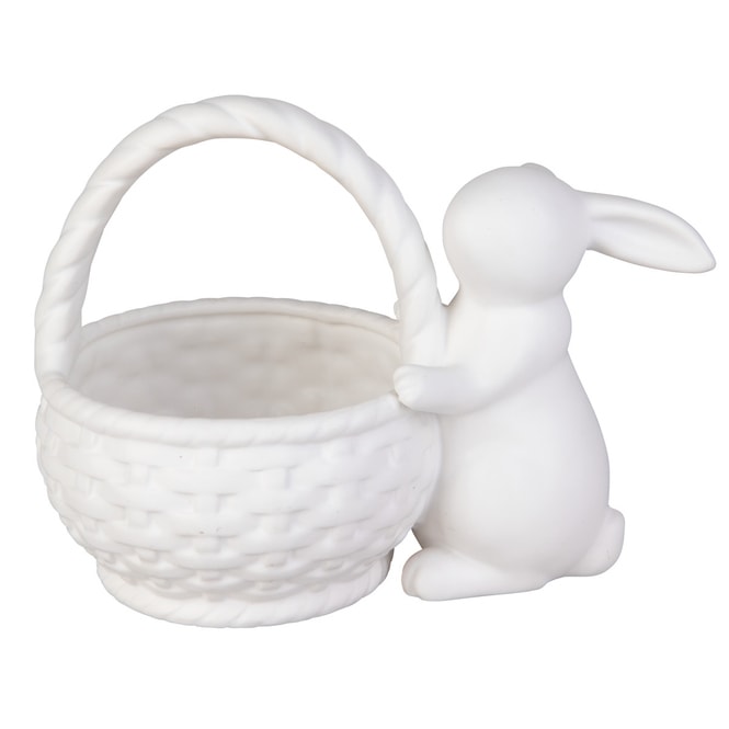 Hase mit Körbchen - weiß - ca. 22,5 x 13,5 x 17 cm