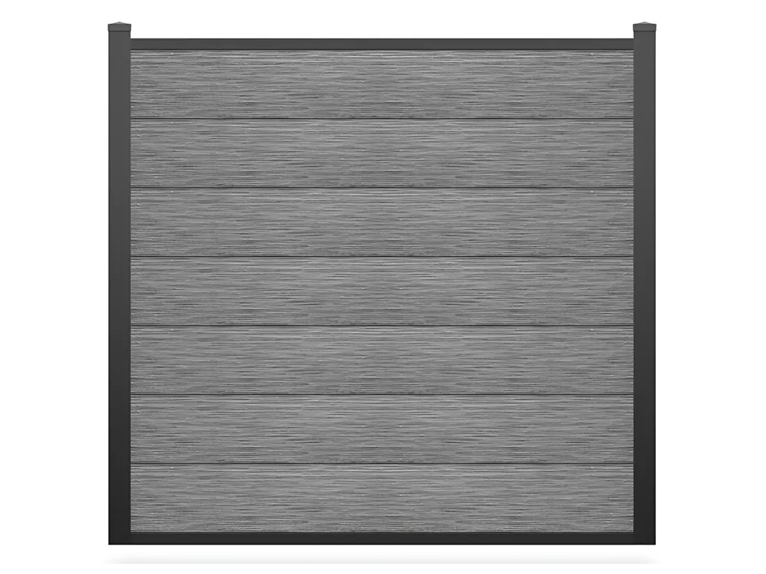 Panneaux de clôture à enterrer H.181 cm - kit 7 lames composite + 2 poteaux gris clair - ENOLA