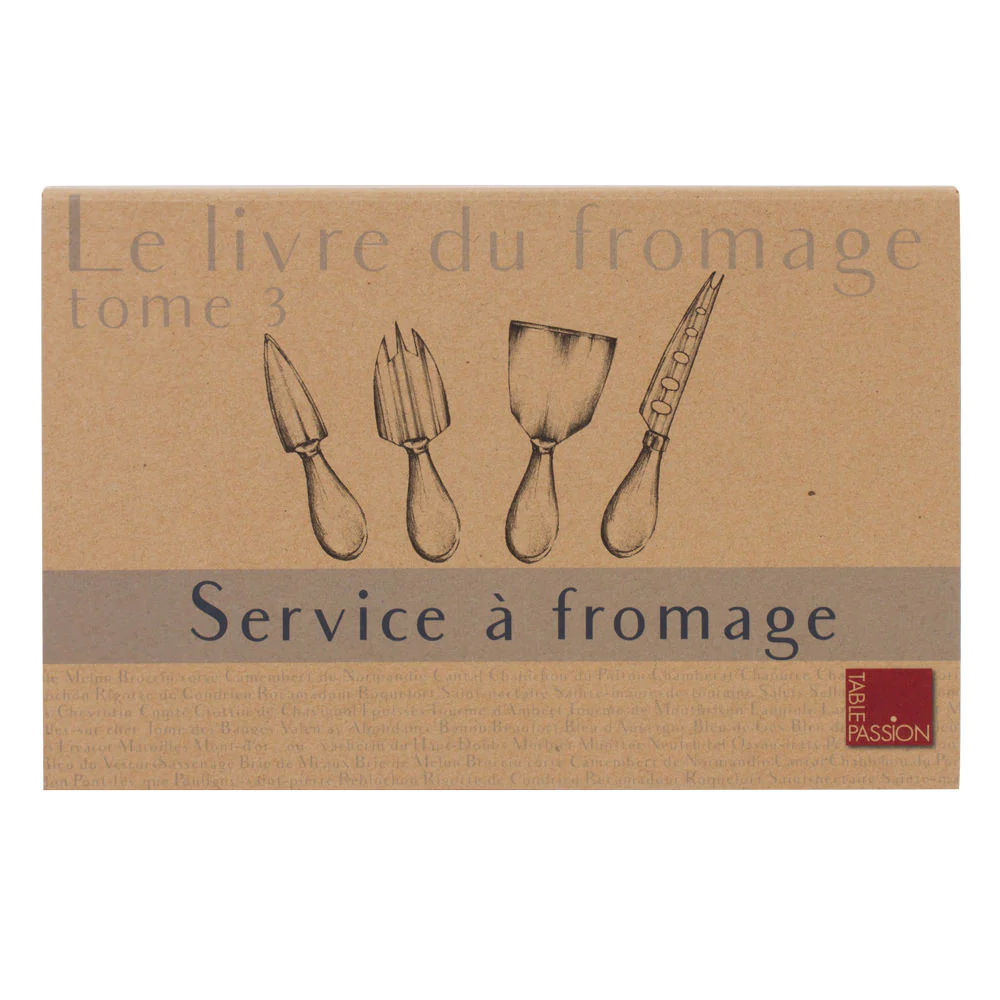 Coffret service fromage 4 couverts de service bois et inox Table passi