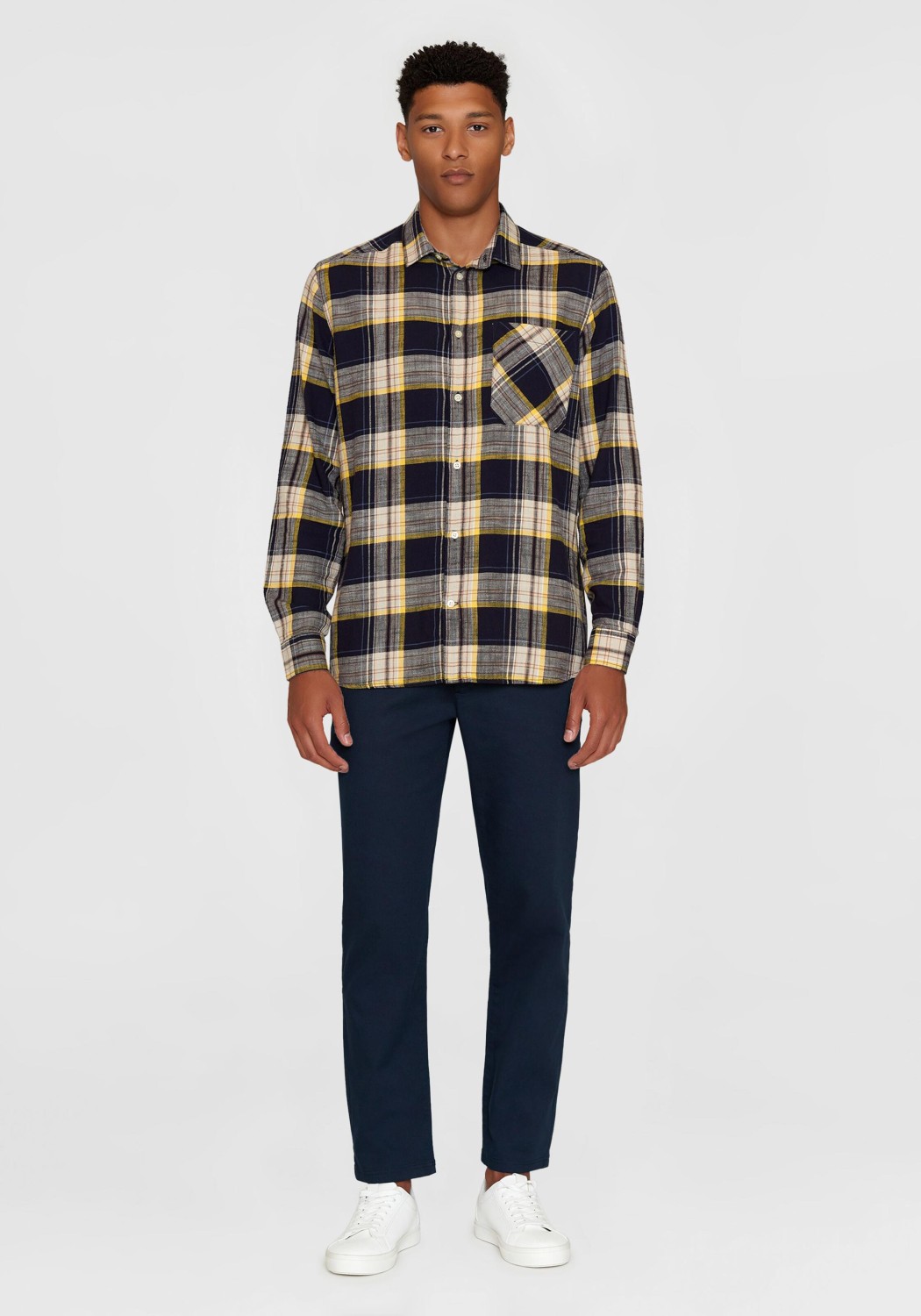 Knowledge Cotton Apparel Hemd Loose Checked Shirt Blue Stripe