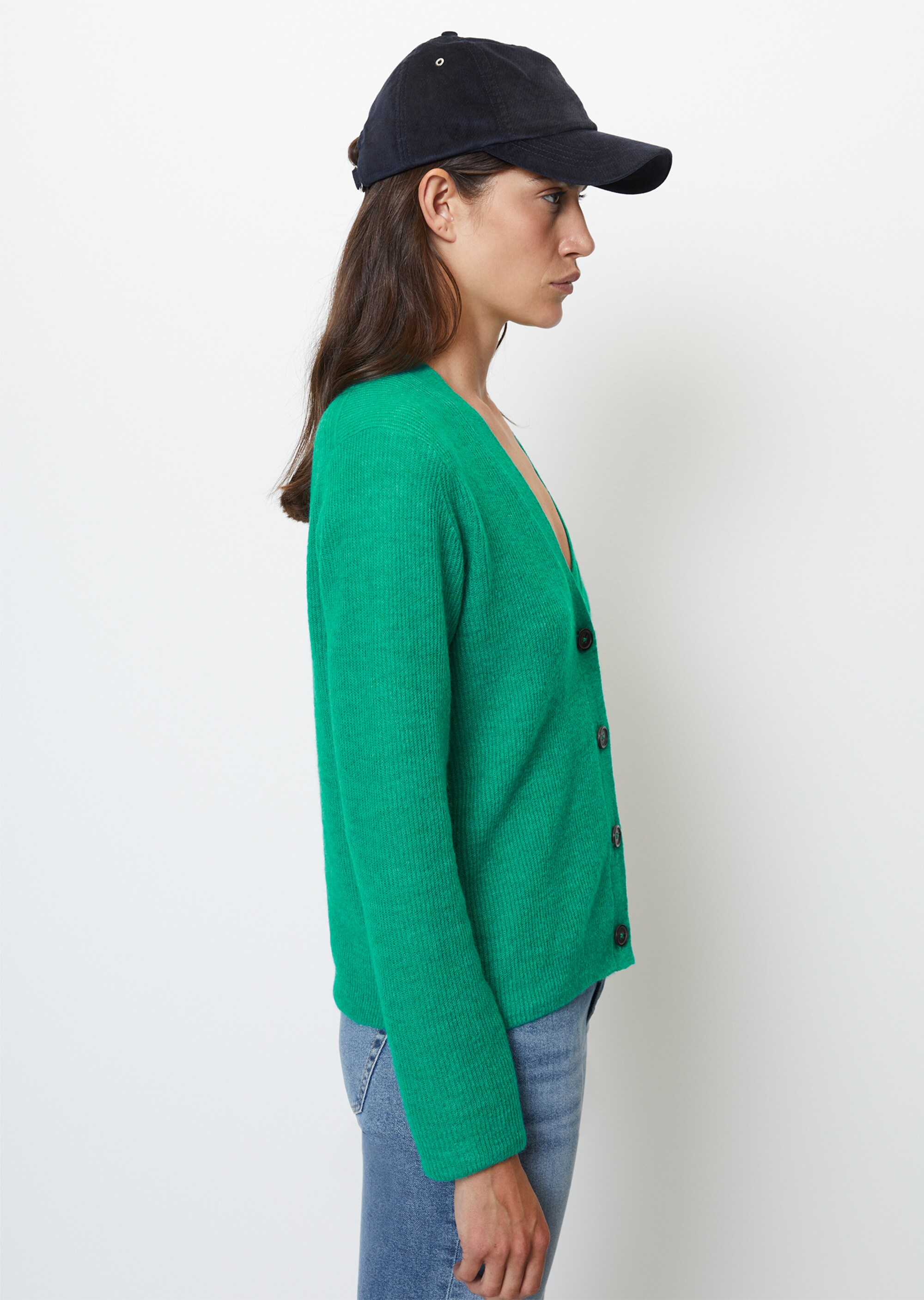 Zart gestrickter V-Neck-Cardigan loose aus Wolle-Alpakawolle-Mix