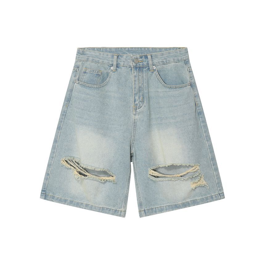 FAERIS - Denim vest met kraag en knoopjes / middelhoge, versleten shorts