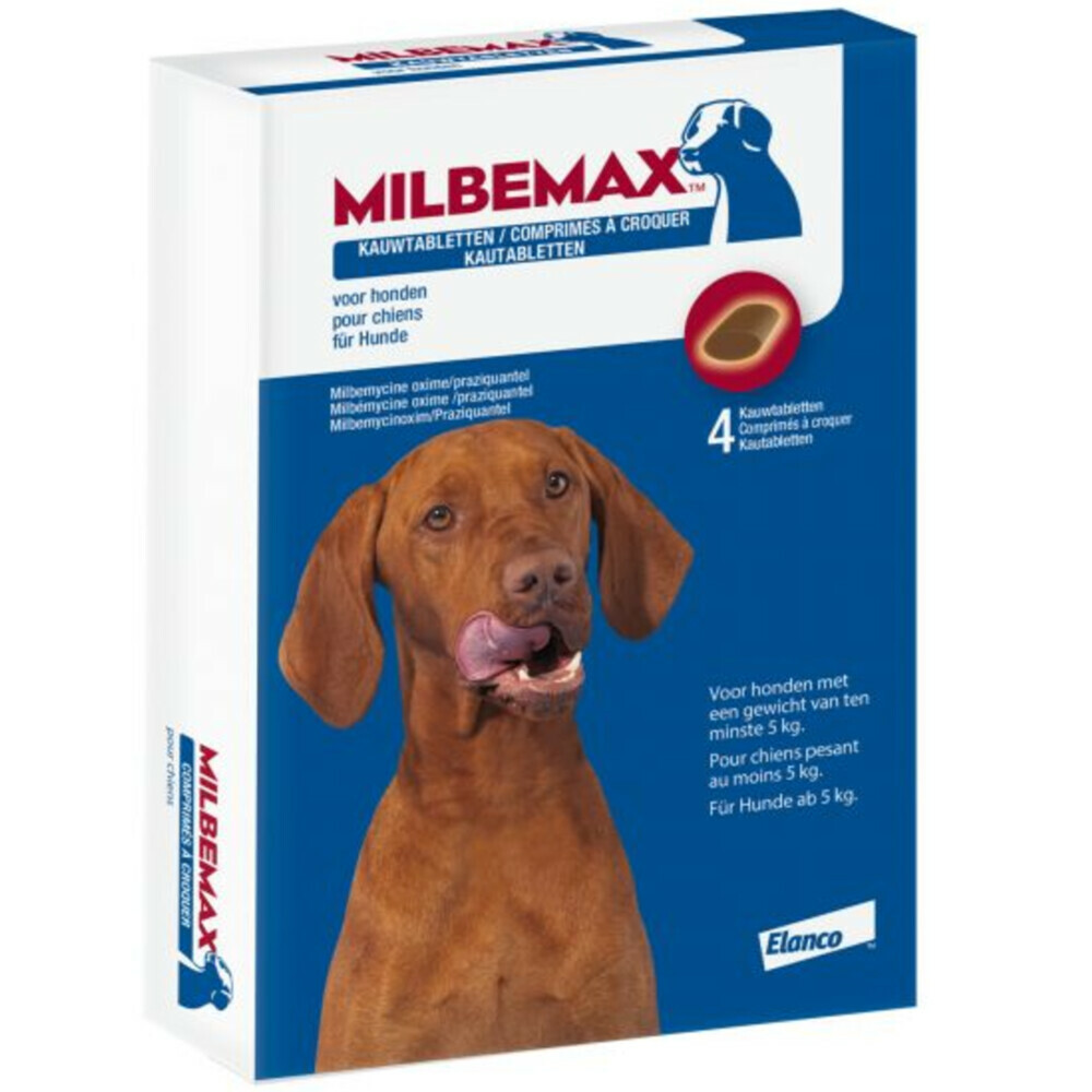 Milbemax Ontworming Kauwtabletten Hond 5 - 75 kg4 tabletten