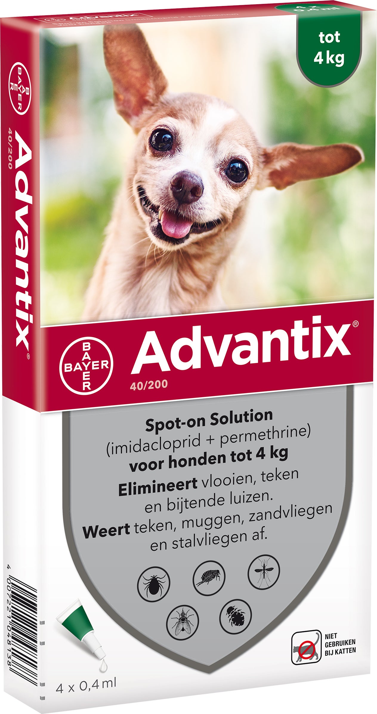 Advantix Spot-on 40 anti vlooien- en tekenmiddel 4 pipetten 1,5 - 4 kg