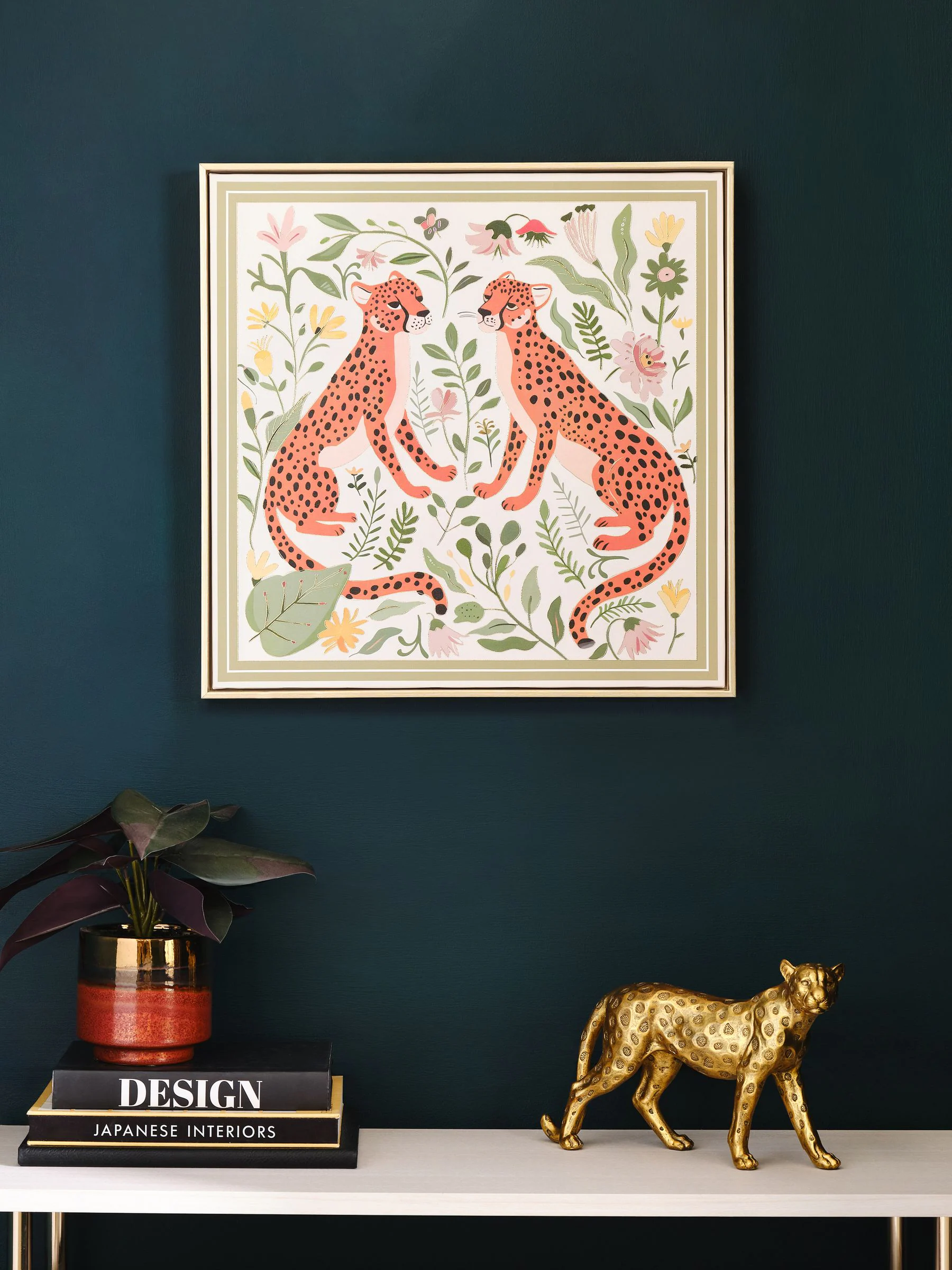 Luipaard en Bloemenprint Wanddecoratie