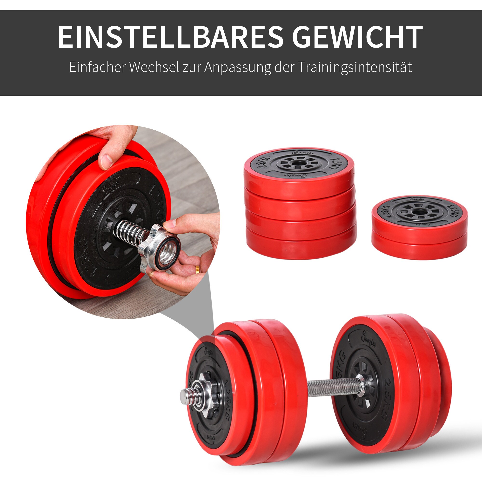 HOMCOM Hantel-Set 2-in-1 Verstellbare Hantel Rot 21,5 x 21,5 x 3,8 cm (BxTxH)