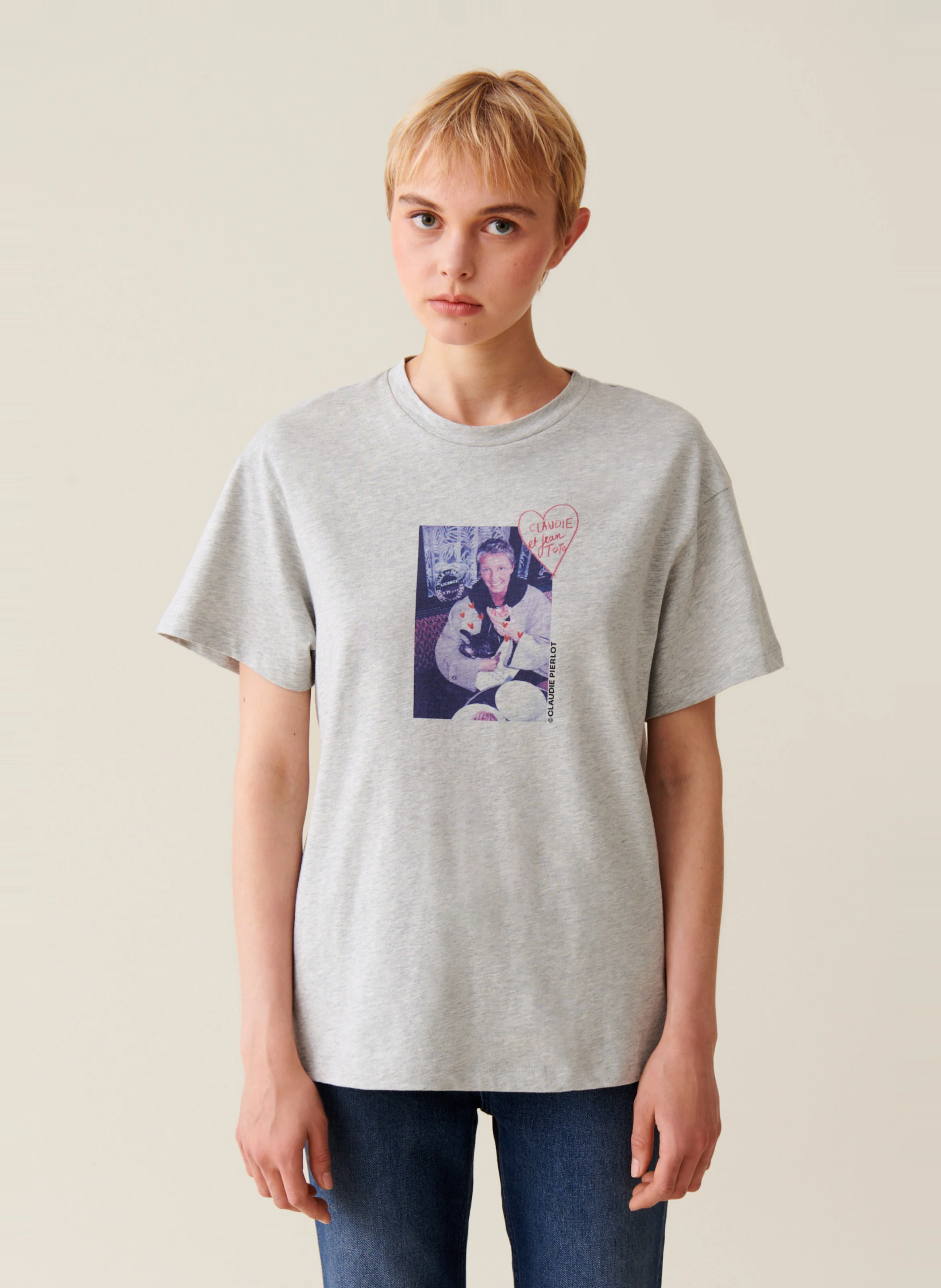 Tee-shirt droit col rond en coton | Gris