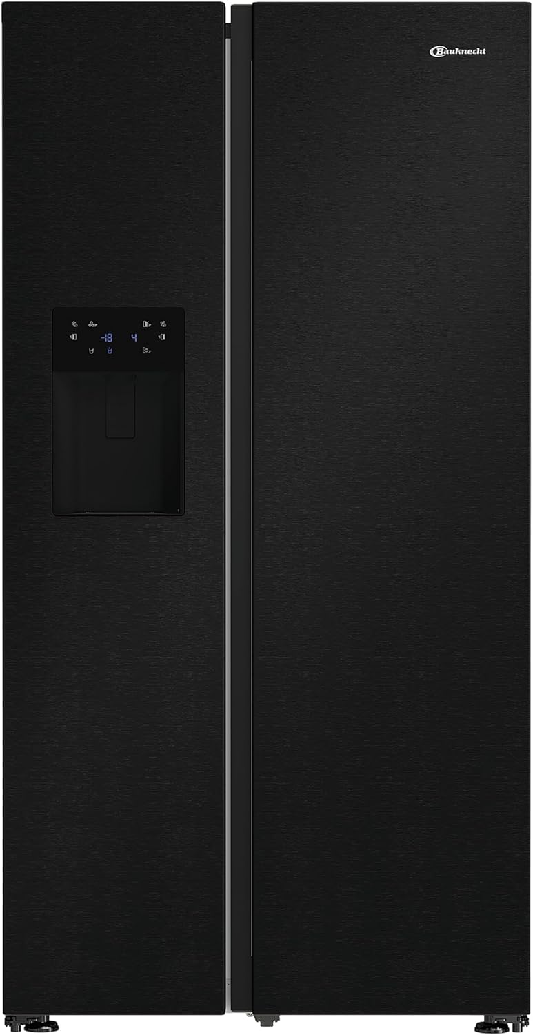 Bauknecht SBS IW E90 Black Side by Side Kühl-Gefrierkombination/ 25 Jahre nachgewiesene Zuverlassigkeit und Lebensdauer-Inverter Kompressor/Wasser- und Eiswürfelspender/Dual Cool Total NoFrost