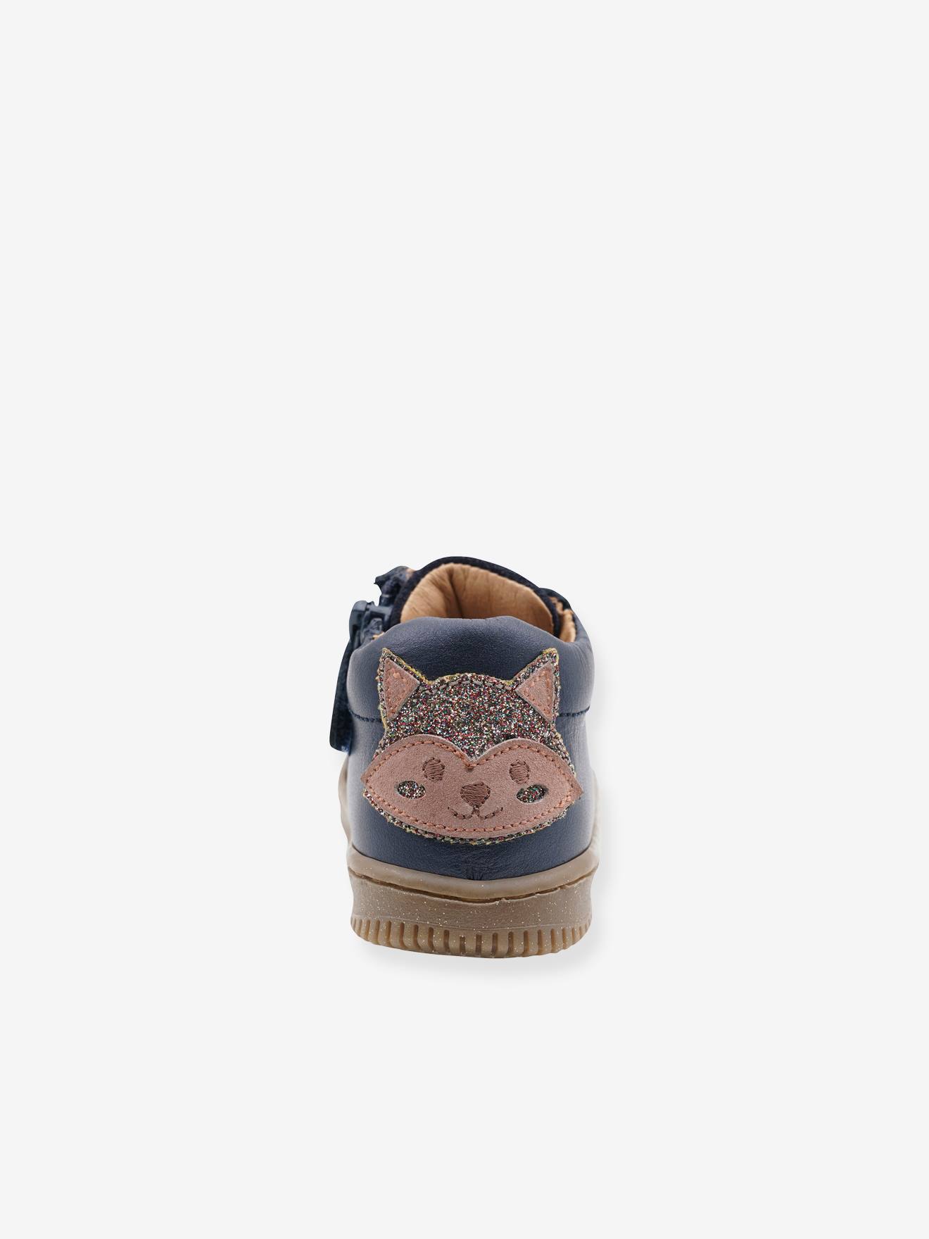 Botinhas Babybotte® 3045B302 em couro azul-marinho com cadarço e zíper para bebê