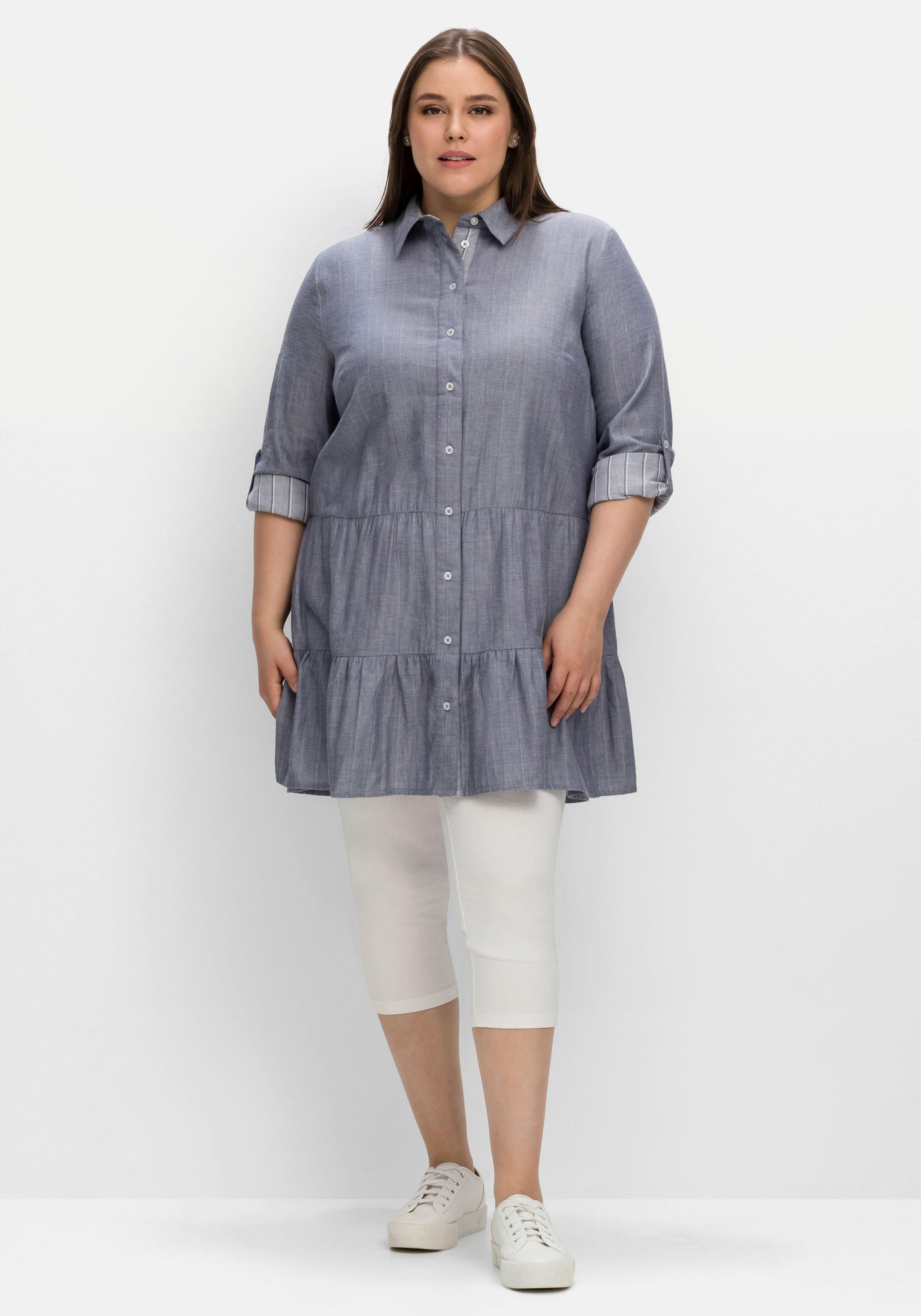 Longbluse mit Volants und Krempelärmeln