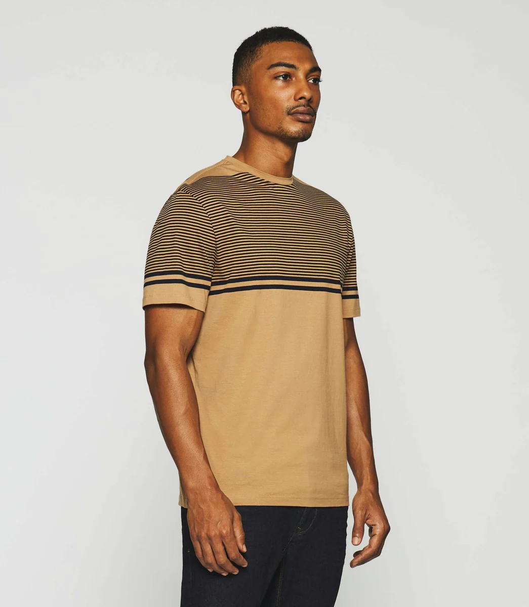 T-shirt à rayures camel et marine GORDIE