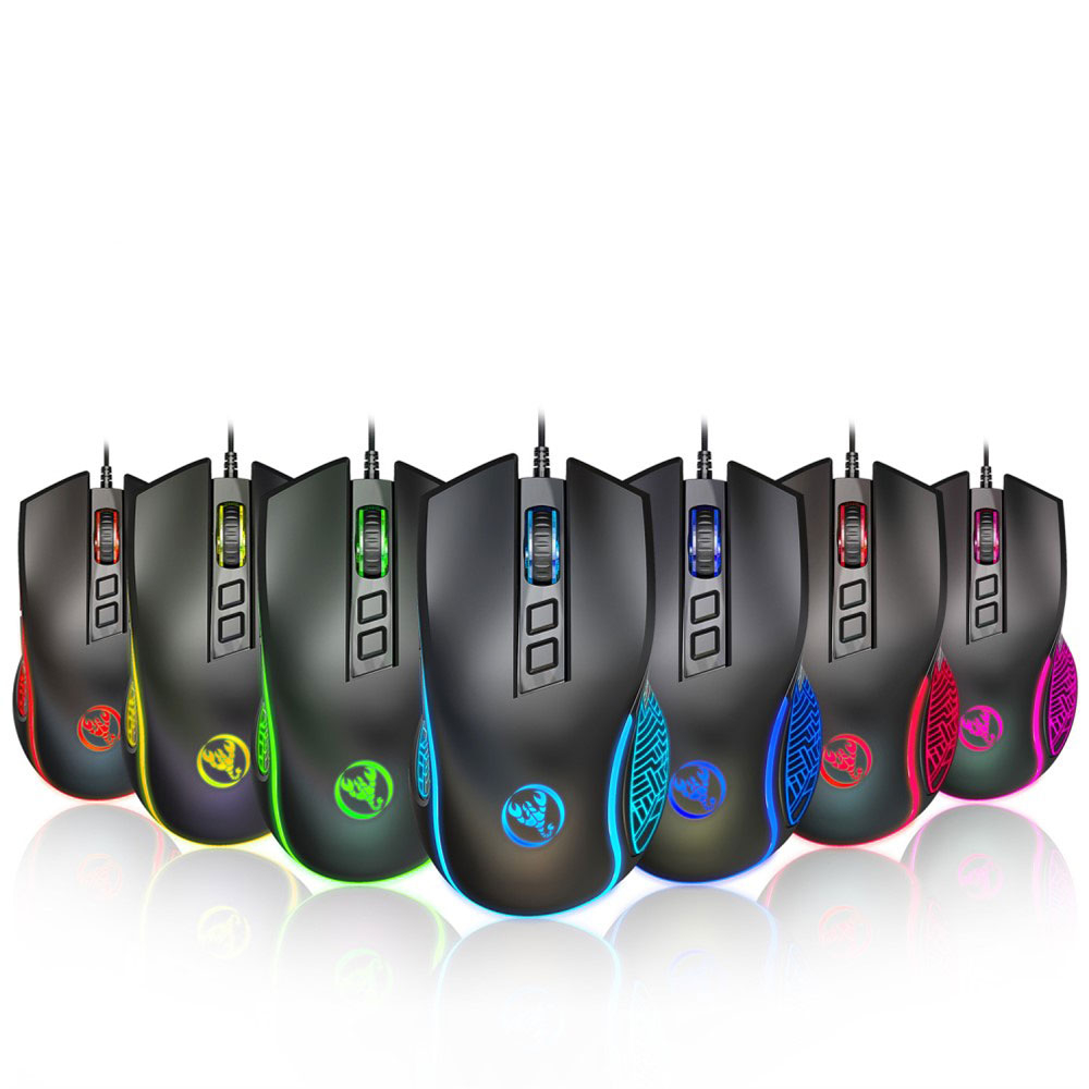 Optische kabelgebundene USB Gaming Maus 3600 DPI mit RGB Beleuchtung und 7 Tasten - Schwarz