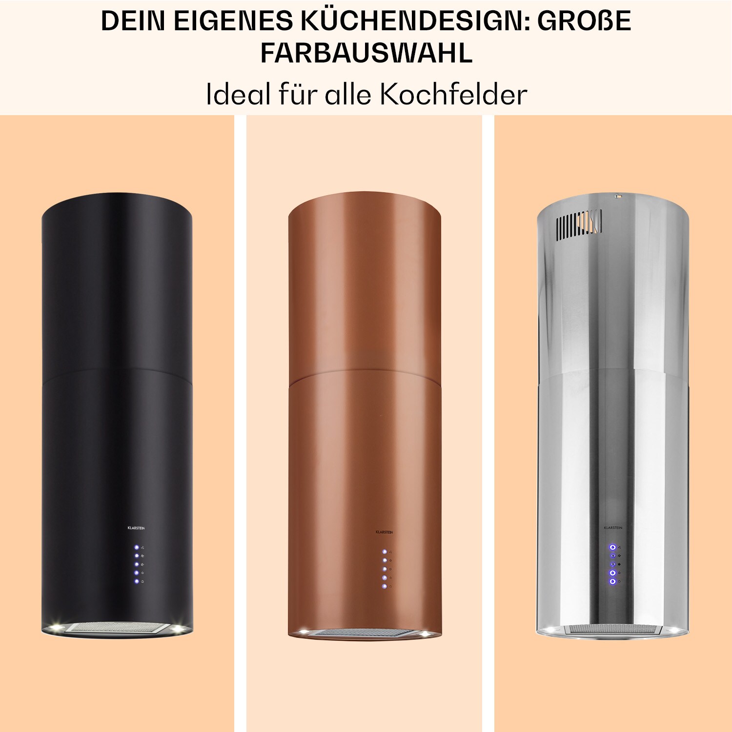 Beretta Inselabzugshaube Ø35cm Ab-/Umluft 650m³/h LED Edelstahl Weiß