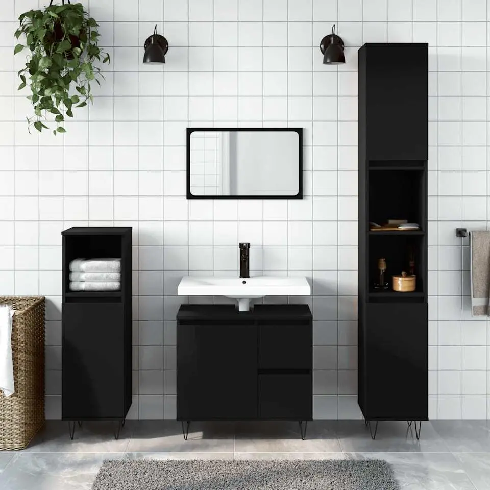 vidaXL - Wastafelonderkast met 2 lades - Zwart - Hout en ijzer - 65x33x60 cm