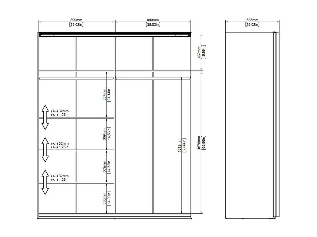 Garde-robe 2 portes Dsquizz, Meubles de chambre, Penderie de plain-pied, Placard à vêtements, 182x61 h220 cm, Blanc et Noir