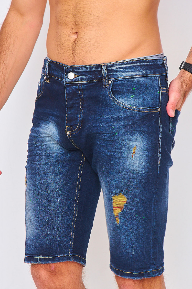 Bermuda bleu en jeans usé