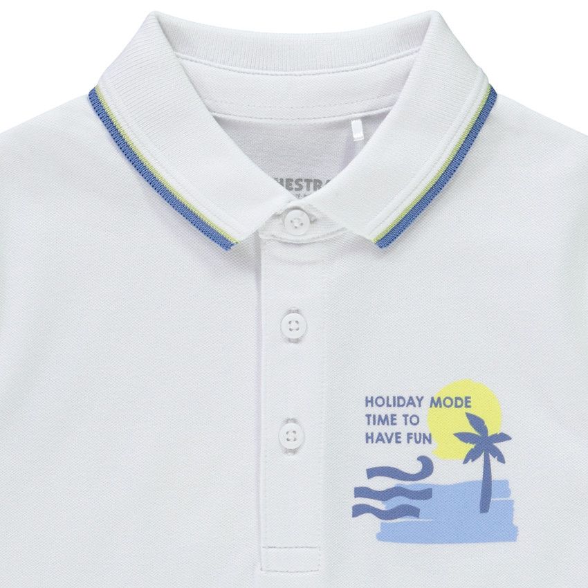 Polo manches courtes prints île de Mykonos pour garçon - Blanc