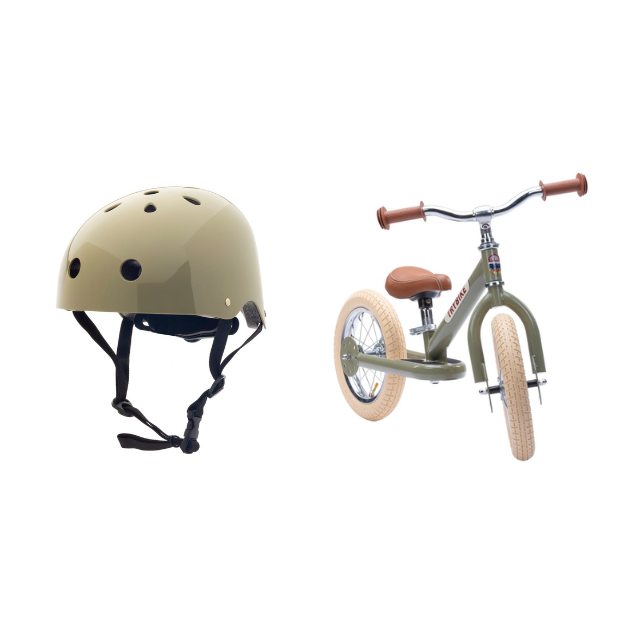 Trybike - 2 hjul stål + Cykelhjelm størrelse XS - Vintage grøn (Bundle)