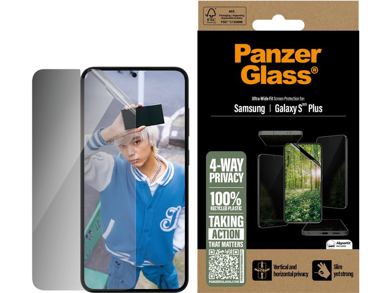 Panzerglass Displayschutz Ultra Wide Fit UWF Eco Matrix Gal 4-Way-Privacy Display-Schutzfolie für das Samsung Galaxy S25