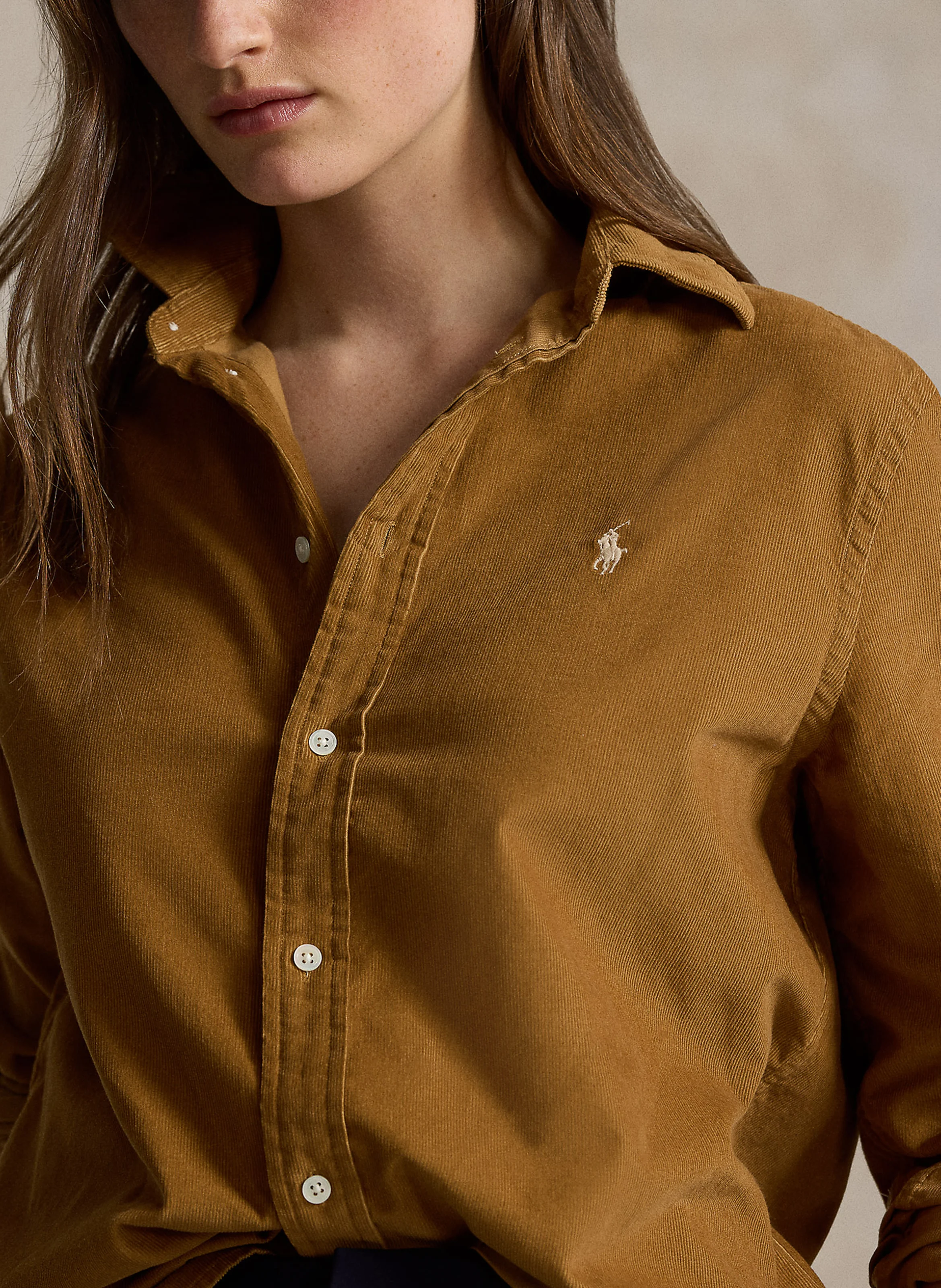 Chemise droite velours côtelé en coton | Beige