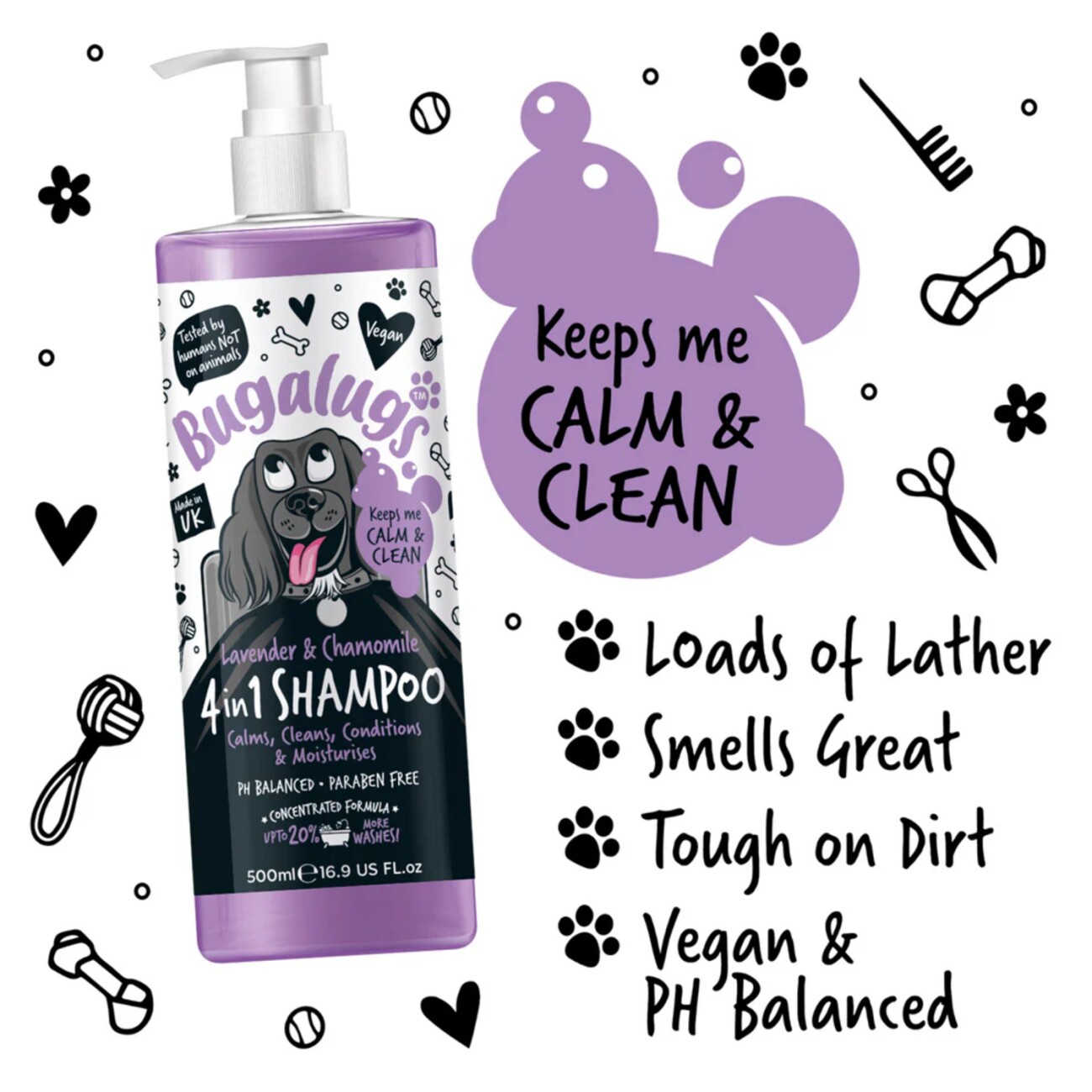 Bugalugs Hundeshampoo 4in1 Lavendel & Kamille 500ml