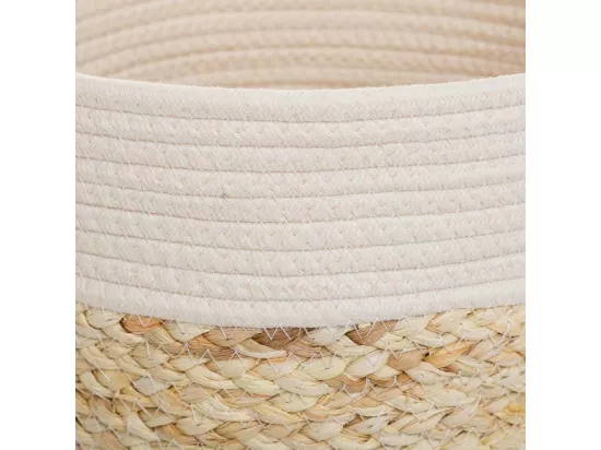 Panier en fibre naturelle et coton en brun D29,5x29