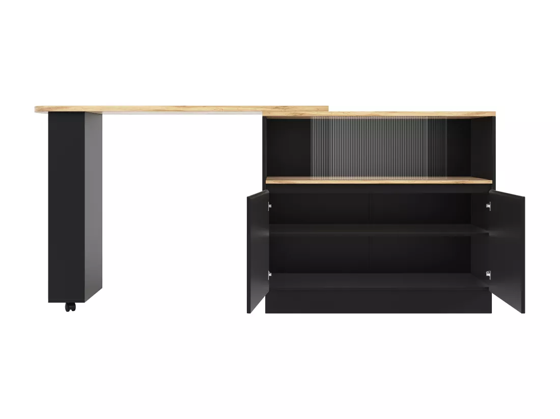 Buffet、Meuble de bar pivotant et escamotable en MDF - grand espace de rangement - style contemporain - Noir