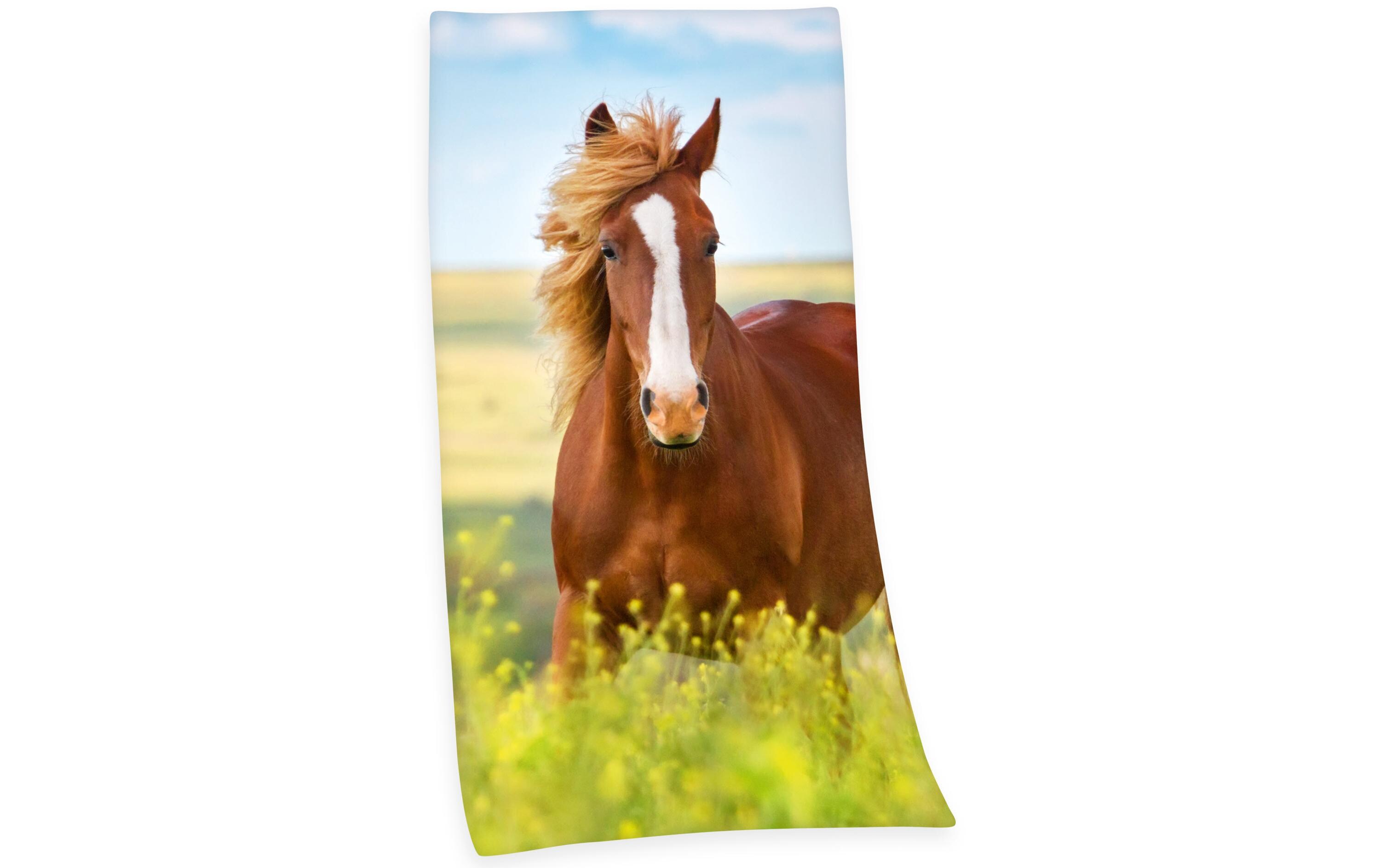Duschtuch Pferd 75 x 150 cm, Blau/Braun/GrünBadetuch aus 100% Baumwolle