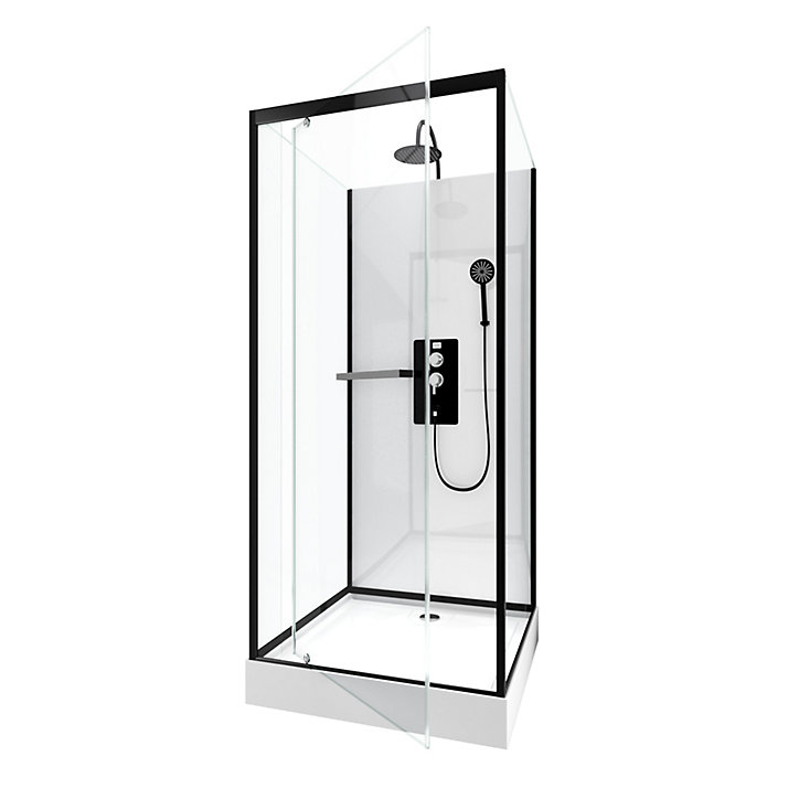 Cabine de douche carrée blanc et noir Galedo City 70 x 70 cm