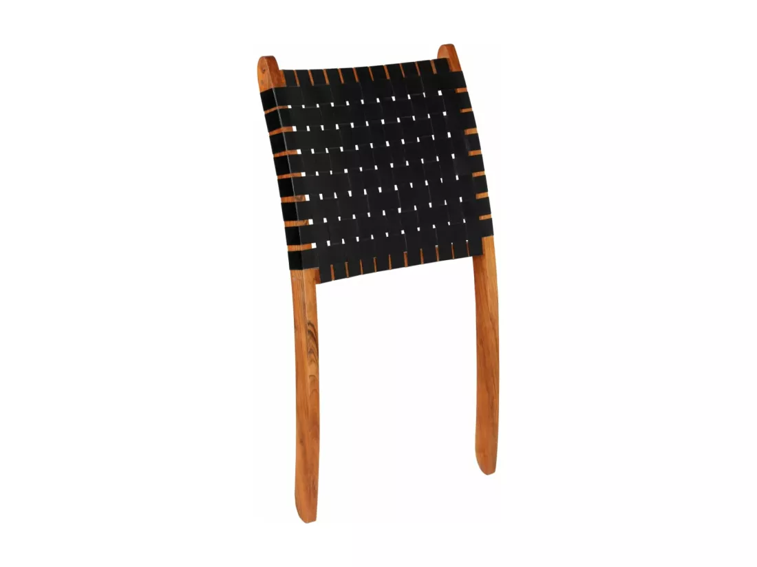 Chaise pliable bandes croisées noir cuir véritable