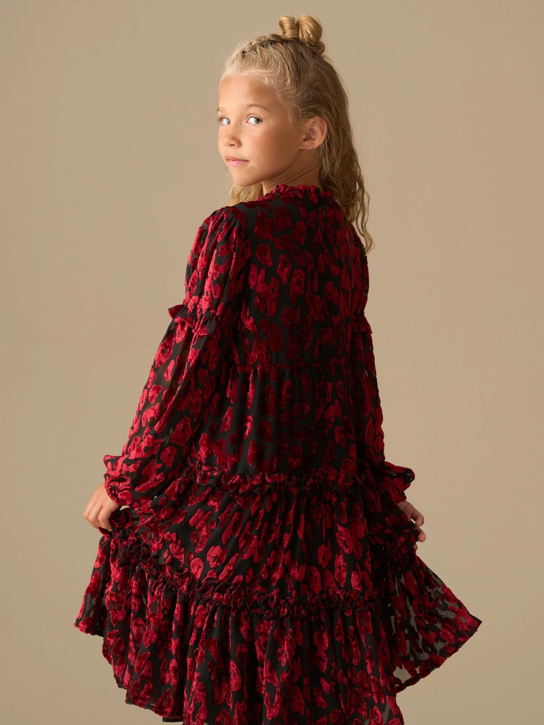 Rood - Angel & Rocket Poppy Devore Velvet Tiered Dress