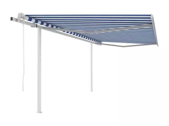 Auvent automatique rétractable avec poteaux 4,5x3,5m Bleu blanc