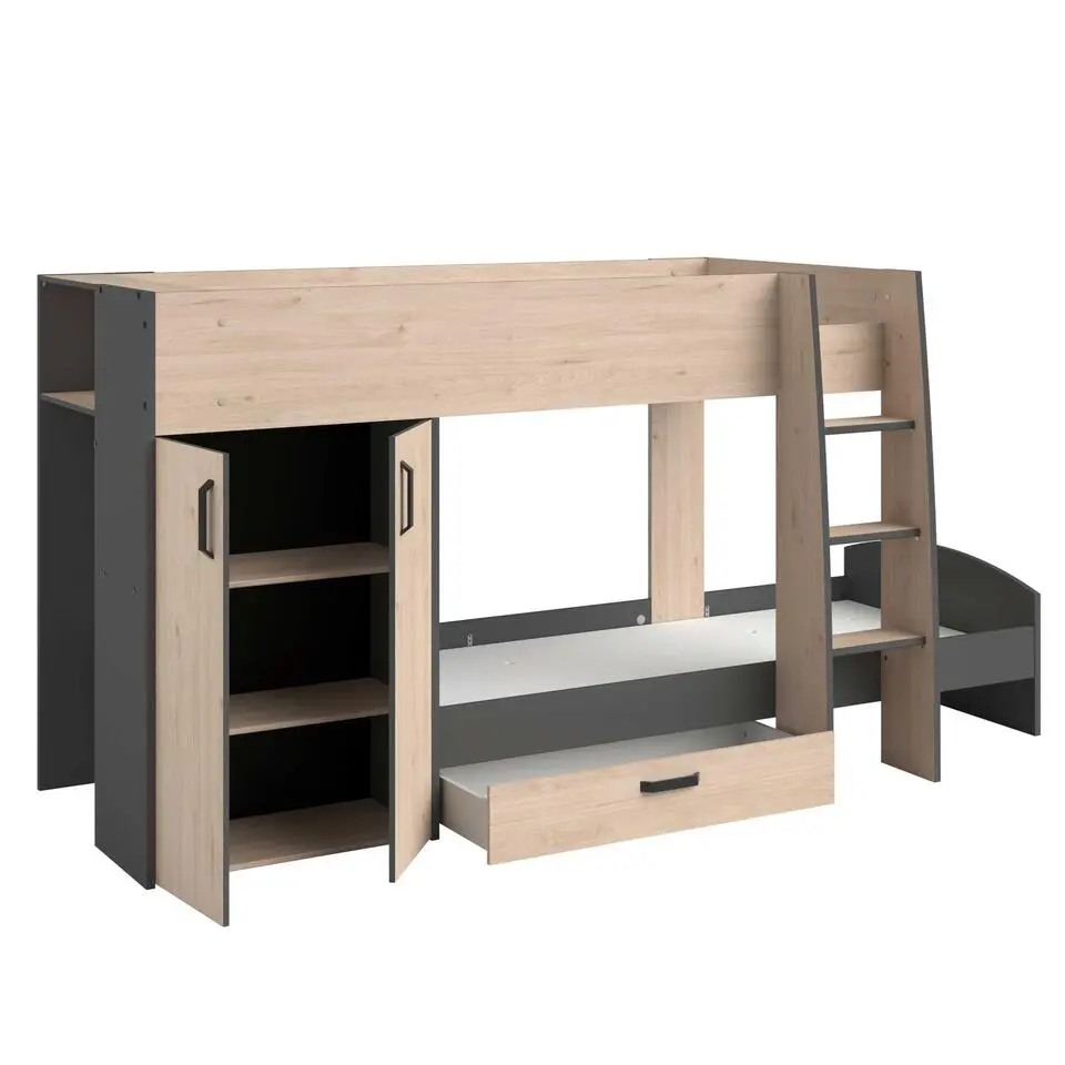 Stapelbed Stim met kast & lade - eik/grijs