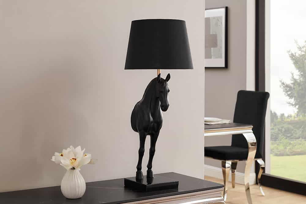 Extravagante Tischlampe BLACK BEAUTY 75cm schwarz gold Pferde-Skulptur